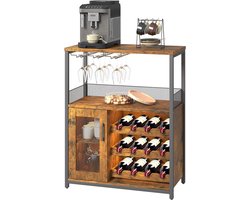 Wijnkast - Drielaags bar-dressoir met verwijderbare planken, glazenrek en glasdeuren, geschikt als kleine opbergkast in de woonkamer, eetkamer of keuken