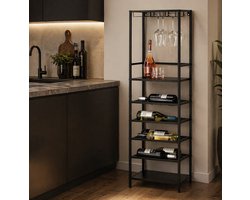 Wijnkast met Glashouder – 40 x 25 x 120 cm – 12 Flessen Liggend Opbergen – Industrieel Design met Metalen Frame