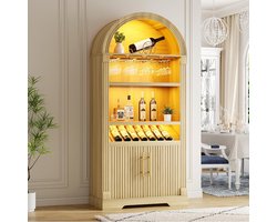 Wijnkast met LED - Barkast Modern - Dranken Presenteren - Drie Kleuren Licht - 180 cm Hoog - Hout