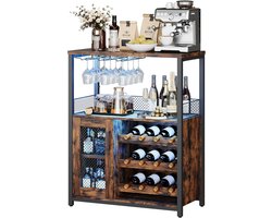 Wijnkast met LED-verlichting, barkast met verstelbare flessenrekken & glazenhouder, drankopslag voor keuken & eetkamer, 70x35x92 cm