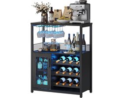 Wijnkast met LED-verlichting, barkast met verstelbare flessenrekken & glazenhouder, drankopslag voor keuken & eetkamer, 70x35x92 cm, zwart