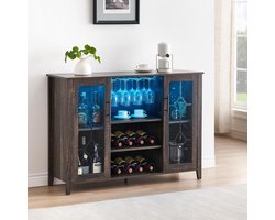 Wijnkast met ledverlichting – Kleine barkast voor drankopslag in de keuken – Woonkamerkast met wijnrek en glazenhouder – Buffetkast voor eetkamer en woonkamer – 120 × 88 × 40 cm – Vuurrode kleur