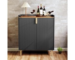 Wijnkast met rekken - Barmeubel dressoir - Wijn opslag - Veelzijdig inzetbaar - 80 cm breed - Zwart