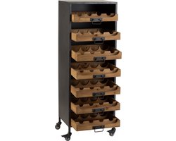 WijnKast Op Wielen met 7 Laden Voor Wijnflessen Metaal/Hout Naturel