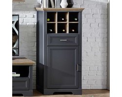 Wijnkast Samine 66cm voor 6 flessen 1 deur & 1 lade - grafiet/eik - Emob - Kasten outlet - Grijs - Spaanplaat - Kasten outlet -