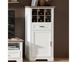 Wijnkast Samine 66cm voor 6 flessen 1 deur & 1 lade - wit/eik - Emob - Woonkamerkasten - Wit - Spaanplaat - Woonkamerkasten -