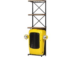 Wijnkast tractor - Flessenrek - Wijn opslag - Massief mangohout - 49x172 cm - Geel