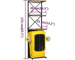 Wijnkast tractorstijl massief mangohout geel 49 x 31 x 172 cm met 2 legplanken en 9 wijnflessenhouders
