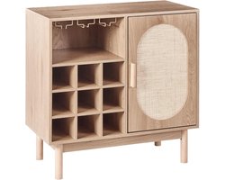Wijnkast vezelplaat houten poten rotan frontjes boho stijl lichtbruin Costello