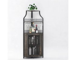 Wijnkast voor-Hoge hoek barkast met led verlichting en stopcontact, wijnrek, vrijstaande display kast, 154x47x13cm drankenkast met glashouder voor woonkamer en keuken