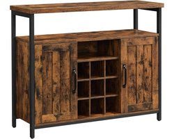 Wijnkast - Wijnrek - Drankkast - Dressoir - Keukenkast - Industrieel - Vintage Look - Bruin - Zwart - 9 Vakken voor Wijnflessen - 100x35x81,4 cm