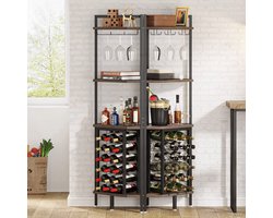 Wijnkast - Wijnrek - Drankkast - Hoekkast- Kast - Met glazenrek - Industrieel - Hout en metaal - Bruin/Zwart