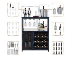 Wijnkast – Wijnrek – Drankkast – Wijnbar – Buffetkast – Industrieel Design – 12 Flessen – Metalen Poten & MDF
