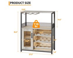 Wijnkast – Wijnrek – Drankmeubel – Barmeubel – Wijnopberger – Verstelbare Planken – Mesh Deur – Compact Design – Zonder Elektriciteit – Grijze Uitvoering