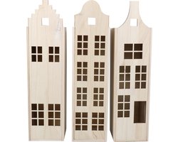 Wijnkist grachtenpand- Grachtenpandjes - Holland huisjes - Hollandse cadeautjes - Souvenir - Kersthuisjes - Relatiegeschenk - Housewarming cadeau - Nieuwe woning -6 stuks