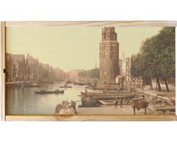 Wijnkist - Oud Stadsgezicht Amsterdam - Montelbaanstoren Oudeschans - Oude Foto Print op Houten Kist - 19x36 cm