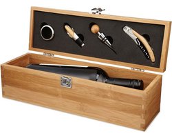 Wijnkist van bamboe - Wijn kist inclusief kurkentrekker, kurk, wijnring en schenker - Wijn & Co