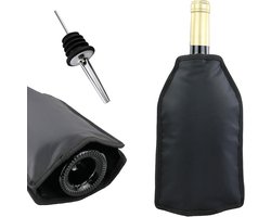 Wijnkoeler 23,5 x 15,5 cm - zwarte koelmanchetten - waterdichte stof - ideaal voor wijn of champagne - m-winkel