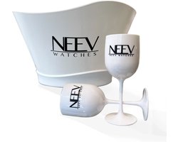Wijnkoeler incl 4 glazen | Champagnekoeler | NEEV flessen| Verlichting | Led | 12 Liter