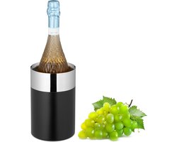 wijnkoeler rvs - dubbelwandig - 18,5 x 12 cm - champagnekoeler - zwart-zilver