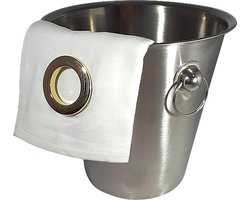 Wijnkoeler Servet met klikring Gouden Ring + Wijnkoeler met handvaten (21x22 cm) [IJsemmer - Bierkoeler - Champagnekoeler - Champagne Emmer - Metaal - Wijn Drank Emmer - Zilver Staal - Horeca Accessoires]