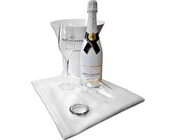 Wijnkoeler servet met zilveren klikring [Wijnkoelerservet - IJsemmer - Bierkoeler - Champagnekoeler - Champagne Emmer - Metaal - Wijn Drank Emmer - Zilver Staal - Horeca Accessoires]