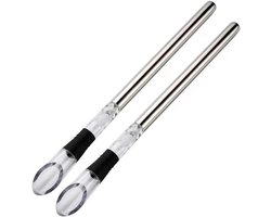 Wijnkoeler Staaf - 2 Stuks - RVS Wijnkoeler Stick met Beluchter en Schenktuit - Voor Witte en Rode Wijn - Herbruikbare Flessenkoeler - Cadeau voor Wijnliefhebbers