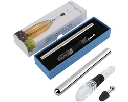 Wijnkoeler - Wijnkoeler Stick - 3-in-1 Wijnkoeler van Roestvrij Staal - Snel Wijnkoelstaaf zonder Ijs - Wijnbeluchter en Schenkstop - Incl. Cadeauverpakking - Blauw - Inclusief stop
