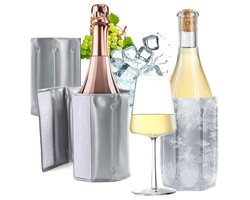 Wijnkoeler Zilver - 2 Stuks - 33x18 cm - Flessenkoeler voor onderweg - Flexibele Wijnkoelhoes - Koelt in 5 Minuten - Snelkoelend - Voor Flessen Tot 9 cm - Herbruikbaar - Koelhoes voor het koelen van bier, wijn en frisdranken - Champagnekoeler