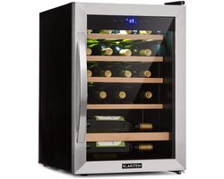 Wijnkoelkast 19 Flessen - Compacte Koelkast met Glazen Deur en Houten Legplanken (4-18°C)