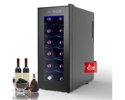 Wijnkoelkast – Wijnklimaatkast – Wijnkoeler – Flessenkoelkast – Drankenkoeler – 12 Flessen – RVS Frame Met Glazen Deur