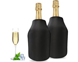 Wijnkoelmanchet, 2 stuks koelmanchetten, wijn, waterafstotende stof, flessenkoeler manchet voor wijn, bier, champagne, champagne, flessen (zwart)