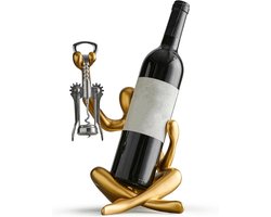 Wijnrek - 1 stuk - 18,7 × 18 × 27 cm - Eenvoudig in gebruik - Wijn en kurkentrekker niet inbegrepen - Woondecoratie - Wijnrek van opengewerkt hars - Geschikt voor woonkamer, eetkamer, bar - Goud