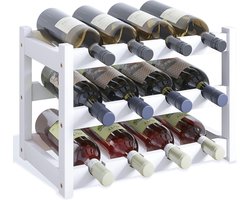 Wijnrek, 3 Tier Bamboe Display Opslag Wijnrek voor Aanrecht, 12 Flessen Vloer Teller Wijnkast voor Drank (Wit)