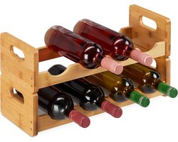 wijnrek - bamboe - 8 flessen - ruimtebesparend - 24 x 47 x 18 cm - natuur