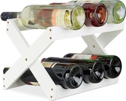 wijnrek - bamboe - x-vorm - 6 flessen - 22 x 36 x 20 cm - opvouwbaar - wit