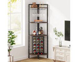 Wijnrek - Barkast - Flessenrek - Hoekkast - 4 Laags - Bruin / Zwart - 58 × 40 × 161 cm (B × D × H)