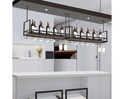 Wijnrek Borejle wandrek zwart en walnootkleurig 100x30x64 cm [en.casa]