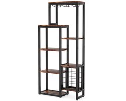 Wijnrek - Drankkast - Wijnkast - Wijnglashouders - Flessenhouders - Industrieel - Hout en metaal - 175x80x31.5