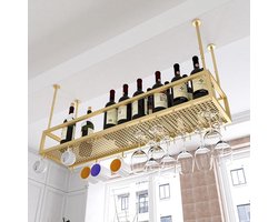 Wijnrek - Flessenhouder - Wijn Opslag - Met Glazenhouder - 80x25x21cm - Geel