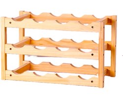 Wijnrek Hout - 3 Laags- 12 Flessen - Wijnmeubel- Flessenrek - 46.5 x 19 x 28.5 cm