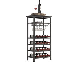 Wijnrek industrieel design wijnkast zwart - rek voor opbergen 20 flessen met glashouder - 50 x 32 x 100 cm