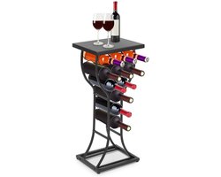 Wijnrek met Marmeren Oppervlak - Wijnfleshouder voor 11 Flessen - Zwart Metalen Frame - Duurzaam en Stevig - Perfect voor Kelder en Bar - Wijnhouder