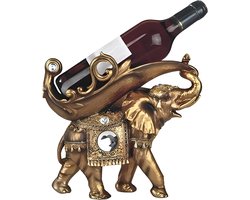 Wijnrek Olifant - Flessenhouder Beeldje - Decoratief Huis - Handgemaakt Polyresin - 11.25 Inch Breed - Multicolor