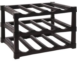 Wijnrek Stapelbaar - Flessenhouder - Flessen Opbergen - Gemaakt van Gerecycled Materiaal - Voor 12 Flessen - Zwart