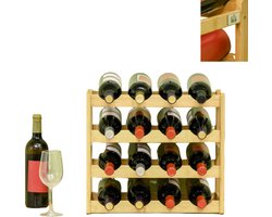 Wijnrek van bamboe - geschikt voor 16 flessen wijn - geschikt voor keuken en woonkamer Originele houtkleur Afmetingen zijn 43 x 23,5 x 38 CM