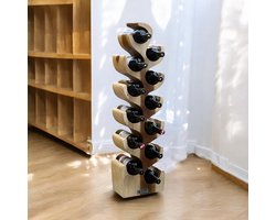 Wijnrek van Hout - Ideaal Kado - 90 cm hoog - voor 12 Flessen – Uniek – Duurzaam – Tall Men Standing