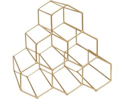 Wijnrek voor 6 flessen, ruimtebesparend, beschermend display voor op het aanrecht, gratis rode en witte wijn (6 flessen, goudkleurig metaal)
