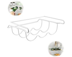Wijnrek voor de koelkast - Flessenrek voor de koelkast - Universeel flessenrek - Wijnrek voor Koelkast - Universele Flessenhouder voor 3 Flessen- Wit - 33x31x11,5 cm - Geschikt voor de meeste koelkasten