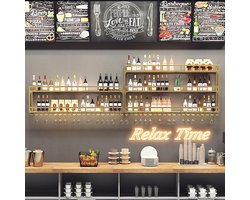 Wijnrek Wand 3 Niveaus met Glashouder 200 x 25 x 90 cm – Industrieel Wandwijnrek Metaal Goud – Flessenhouder & Wijnglazen Rek voor Keuken, Bar & Restaurant – HomebyNicole